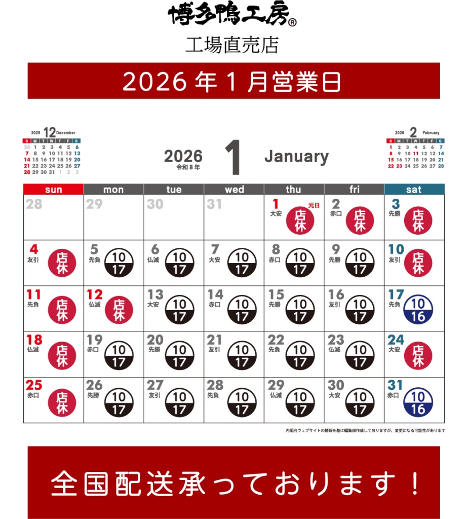 2026年1月営業日カレンダー